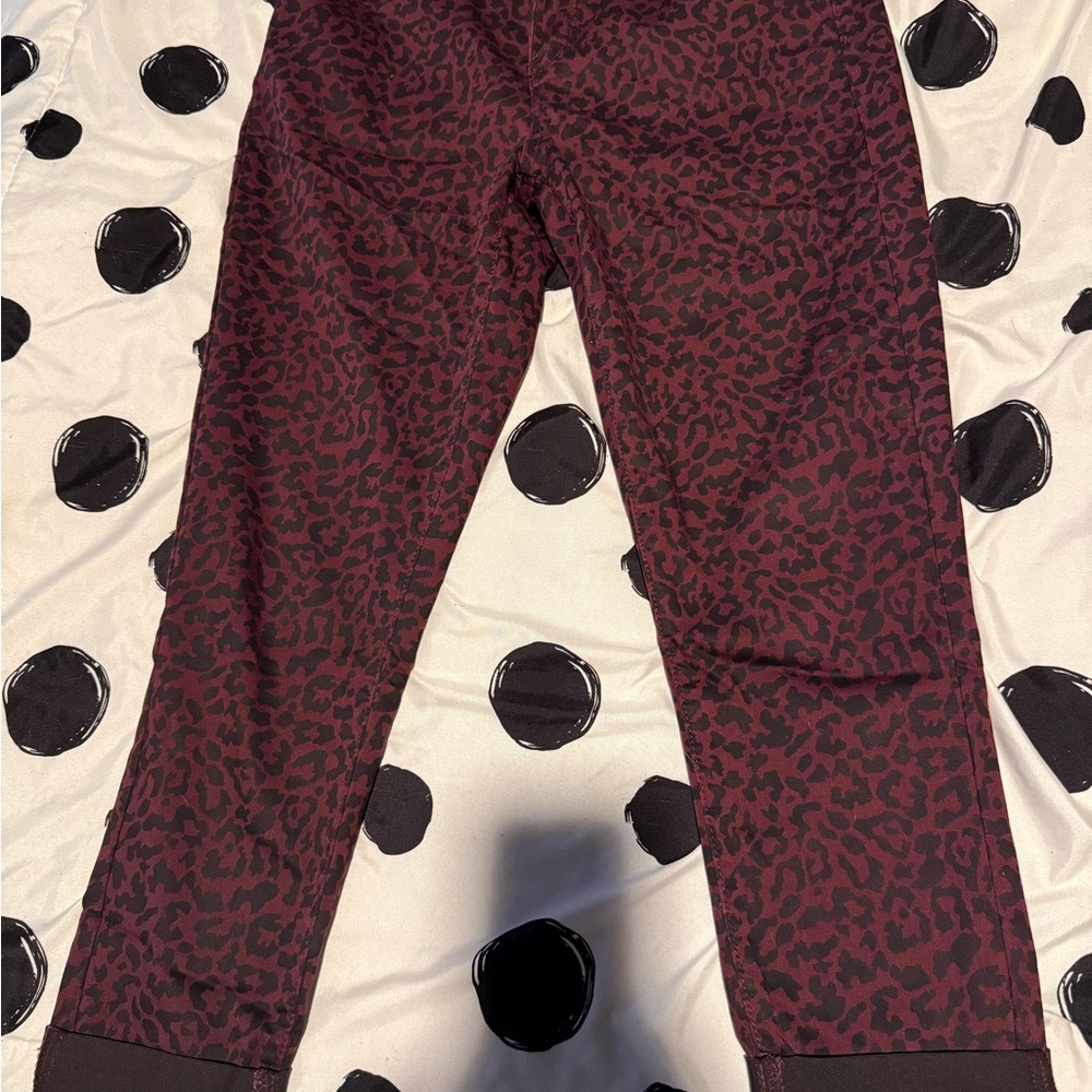 Women’s Maroon Leopard Print Pants, high rise, skinny fit, punk, goth, stretch
